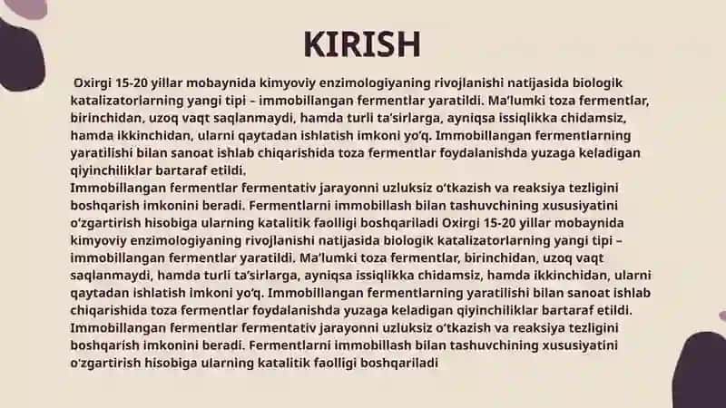 IMMOBILLANGAN FERMENTLAR ISHTIROKIDA BIOYOQILG’I OLISH 3