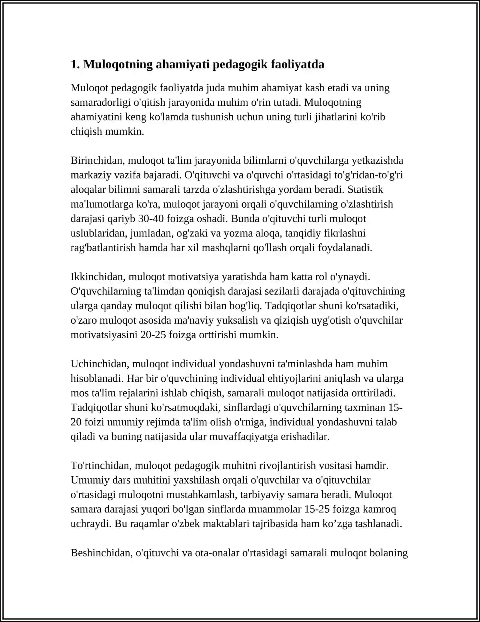 MULOQOT HAQIDA TUSHUNCHA. PEDAGOGIK FAOLIYATDA MULOQOT 3