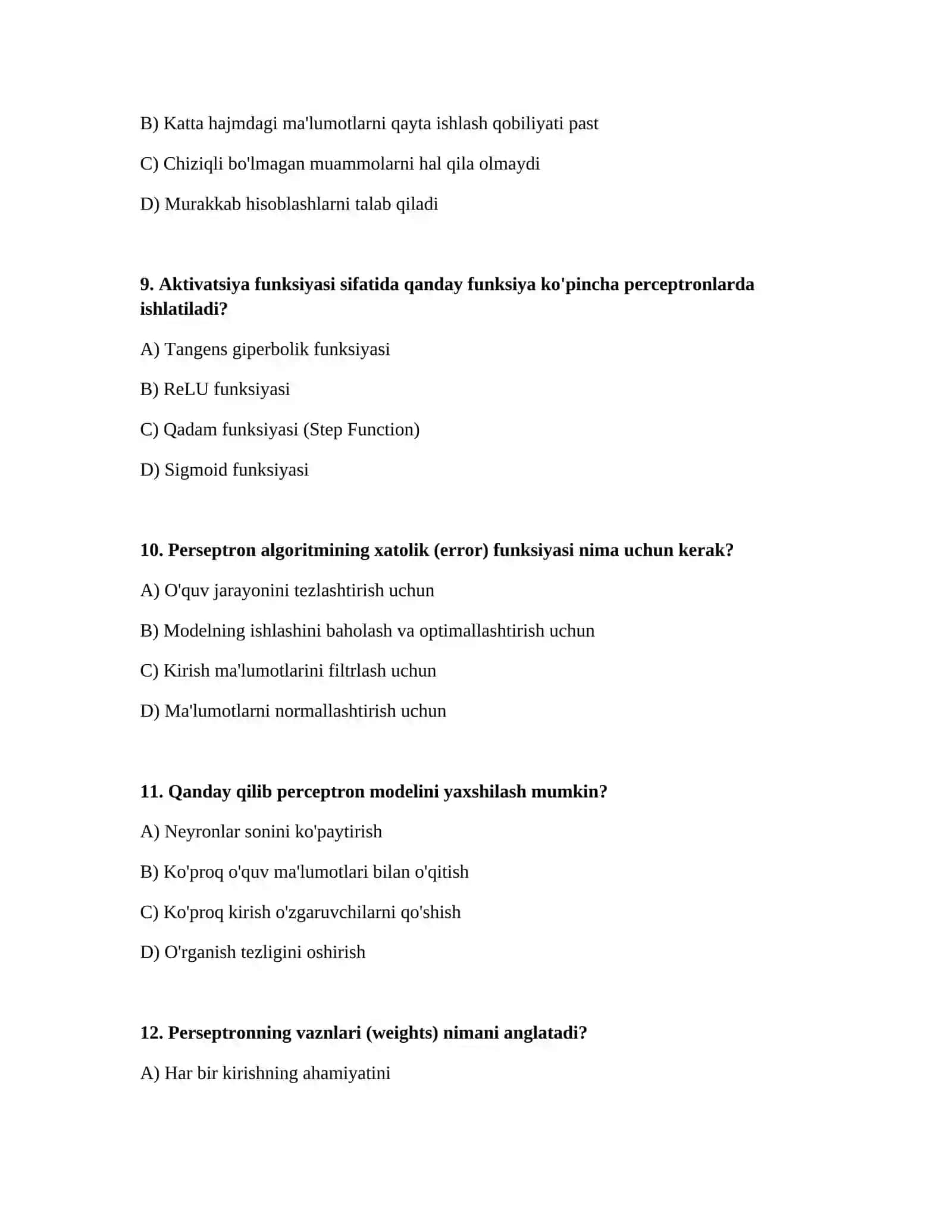 Eng sodda perseptronlar yordamida bashoratlash algoritmini ishlab chiqish 3