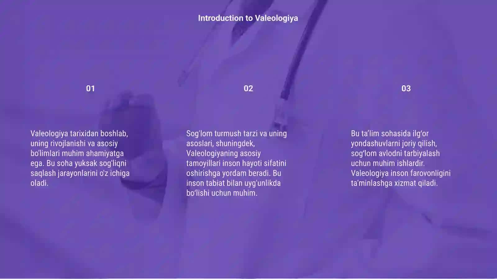 Valeologiya asoslari tarixi, bo'limlari va sog'lom turmush tarzi 3