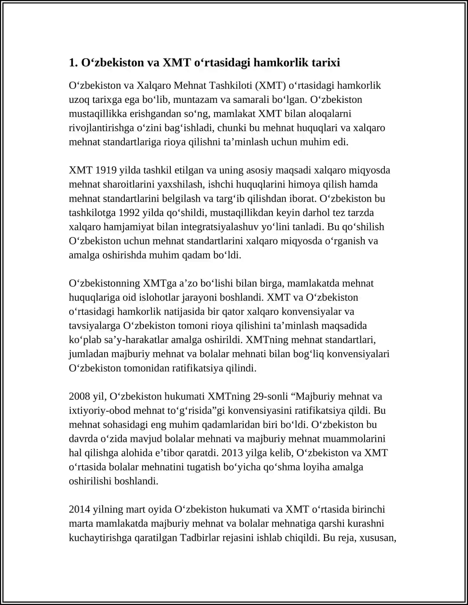 O‘zbekiston va XMT Mehnat Tashkilot Aloqlari 3