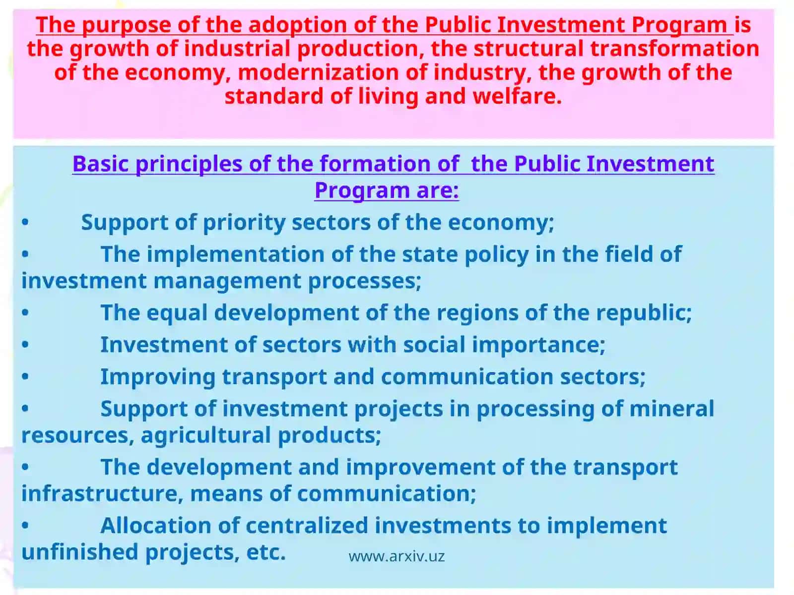 Formation of Public Investment Program (PIP) 3
