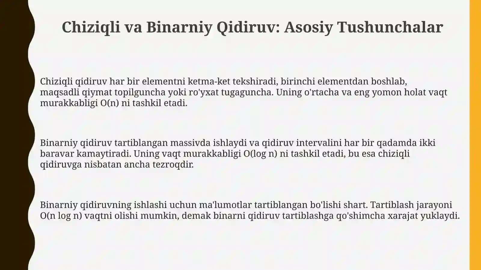 Chiziqli va Binarniy Qidiruv 3