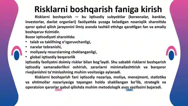 Risklarni boshqarish faniga kirish va asosiy tushunchalar 3