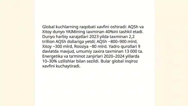Global Siyosat va Dunyo Inqirozi 3