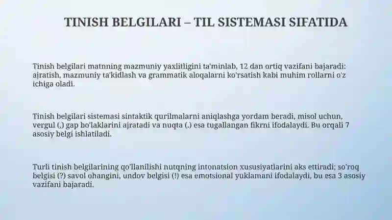 Tinish belgilari - Til sistemasi sifatida 3
