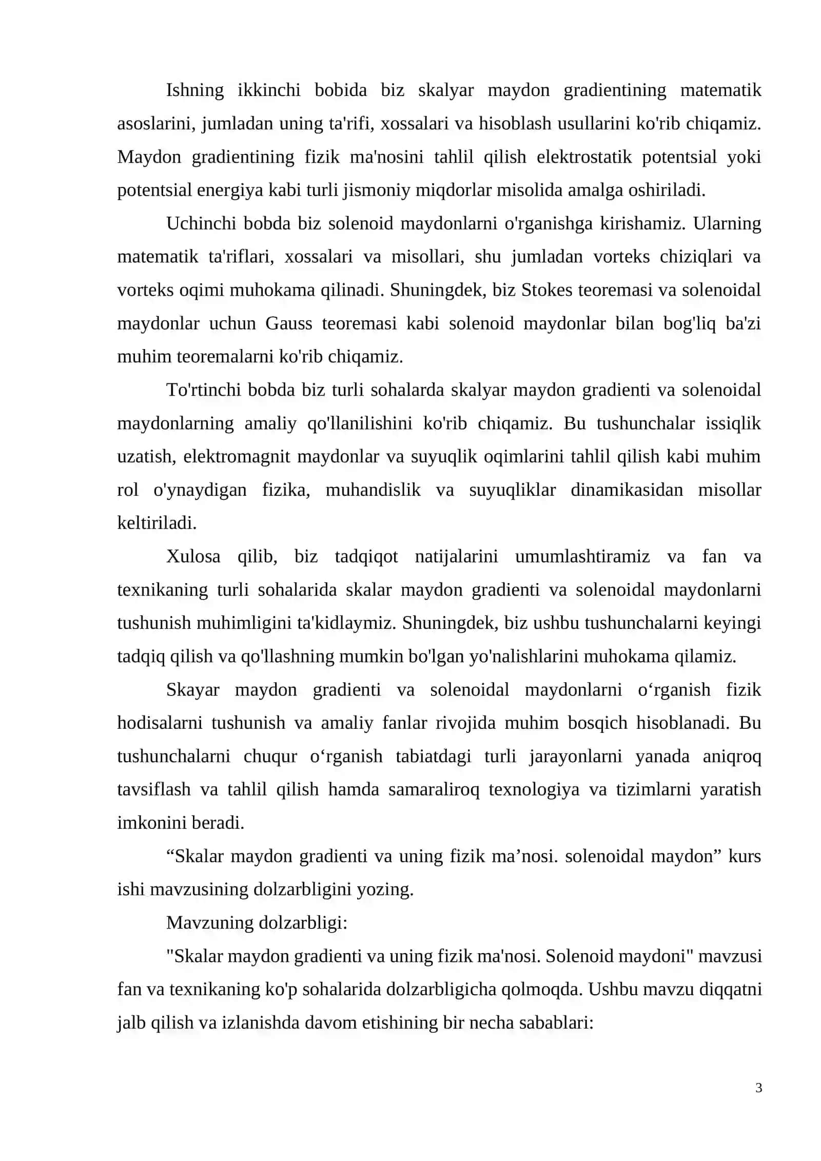 Skalyar Maydon Gradienti va Uning Fizik Ma`nosi. Solenoidal Maydon 3