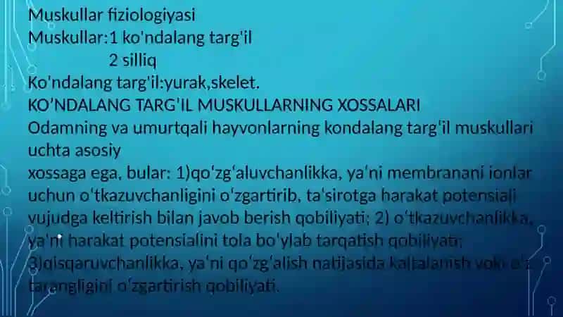 Muskul xossalariniórganish usullari 3