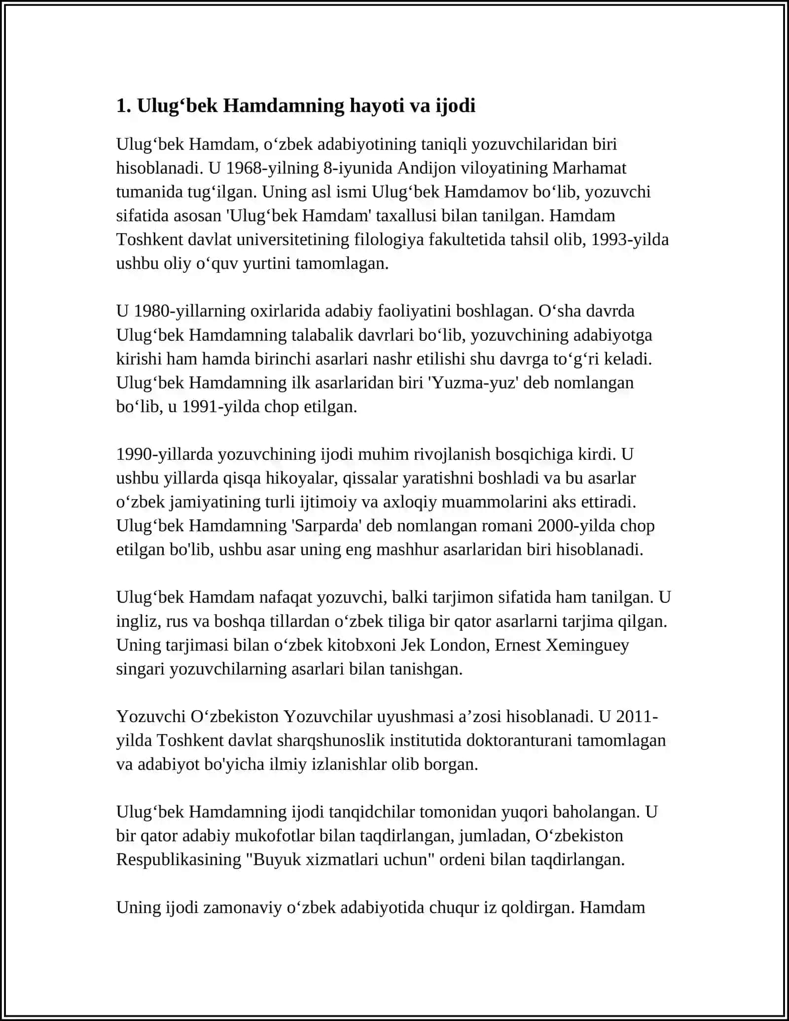ULUGʻBEK HAMDAM ISYON VA ITOAT ROMANI 3