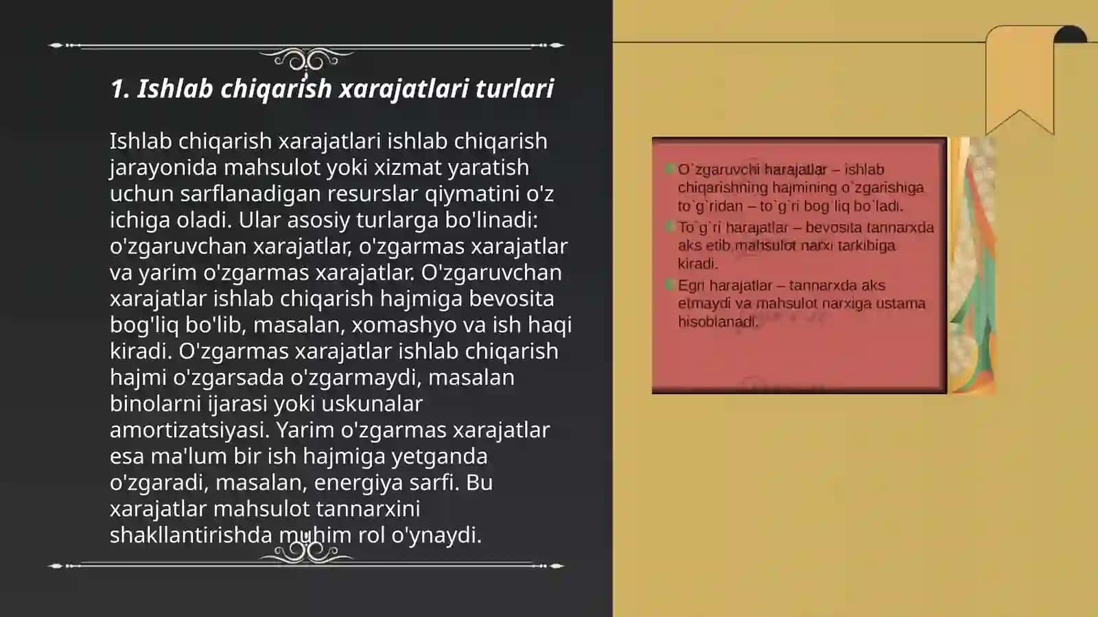 Ishlab chiqarish xarajatlari va foyda 3