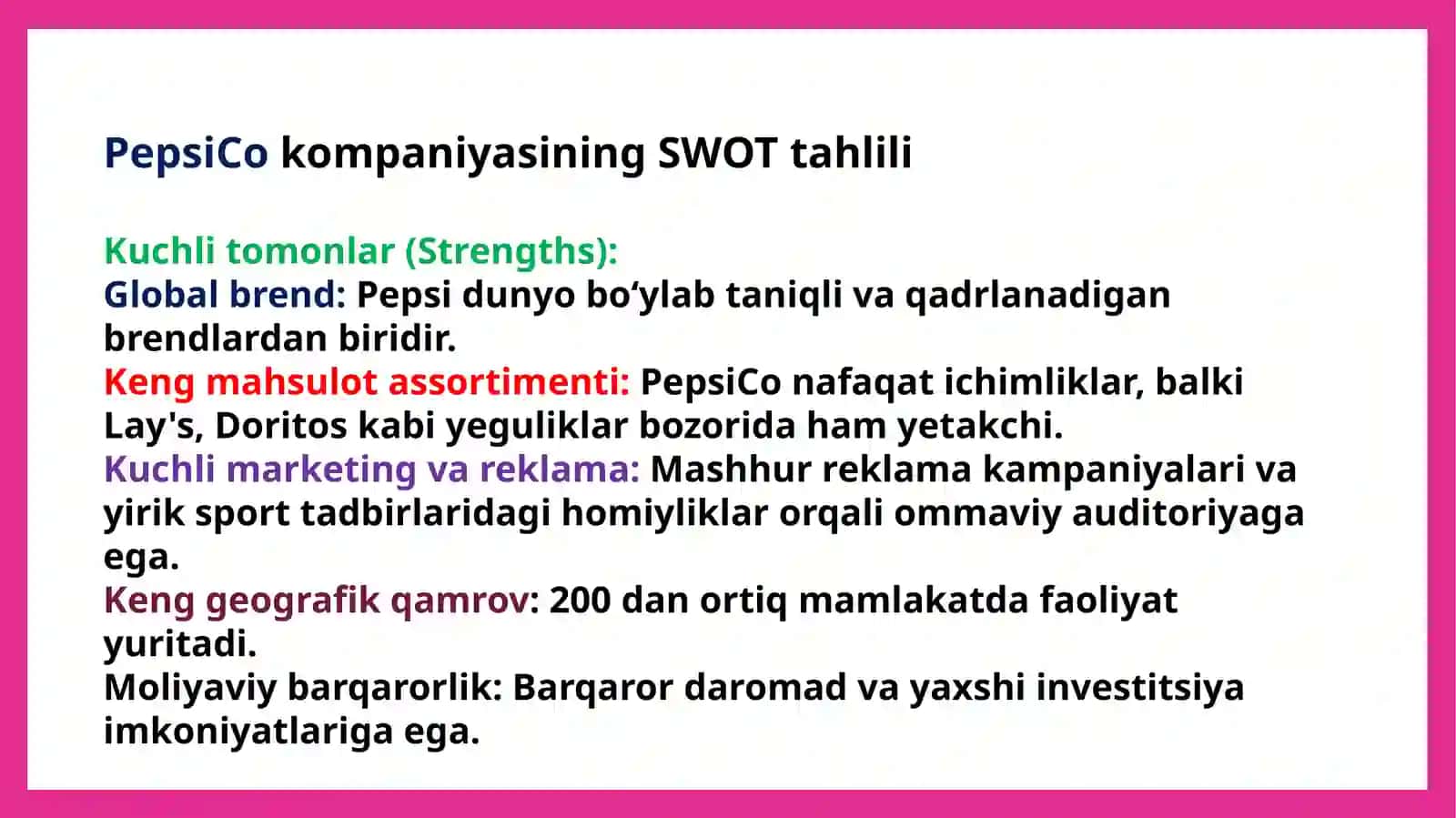 Pepsikompaniyasinining Swot tahlili 3