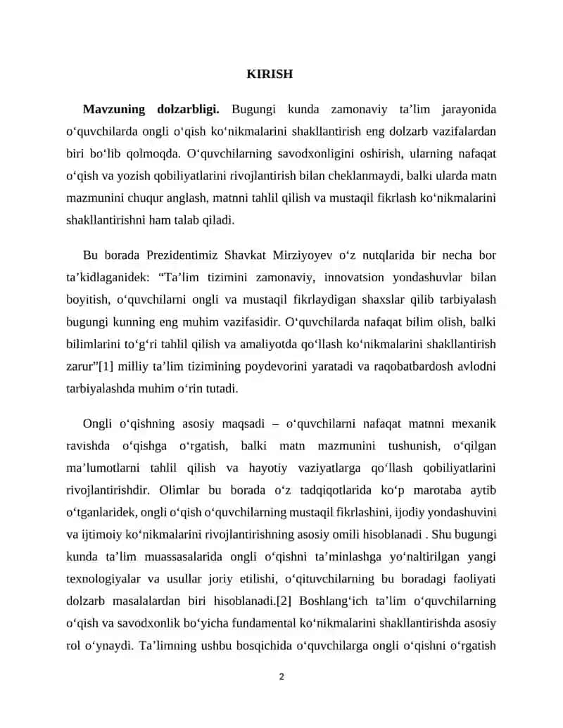 O'qish Savodxonligi Darslarida O'quvchilar Nutqini O'stirish Kurs Ishi 3