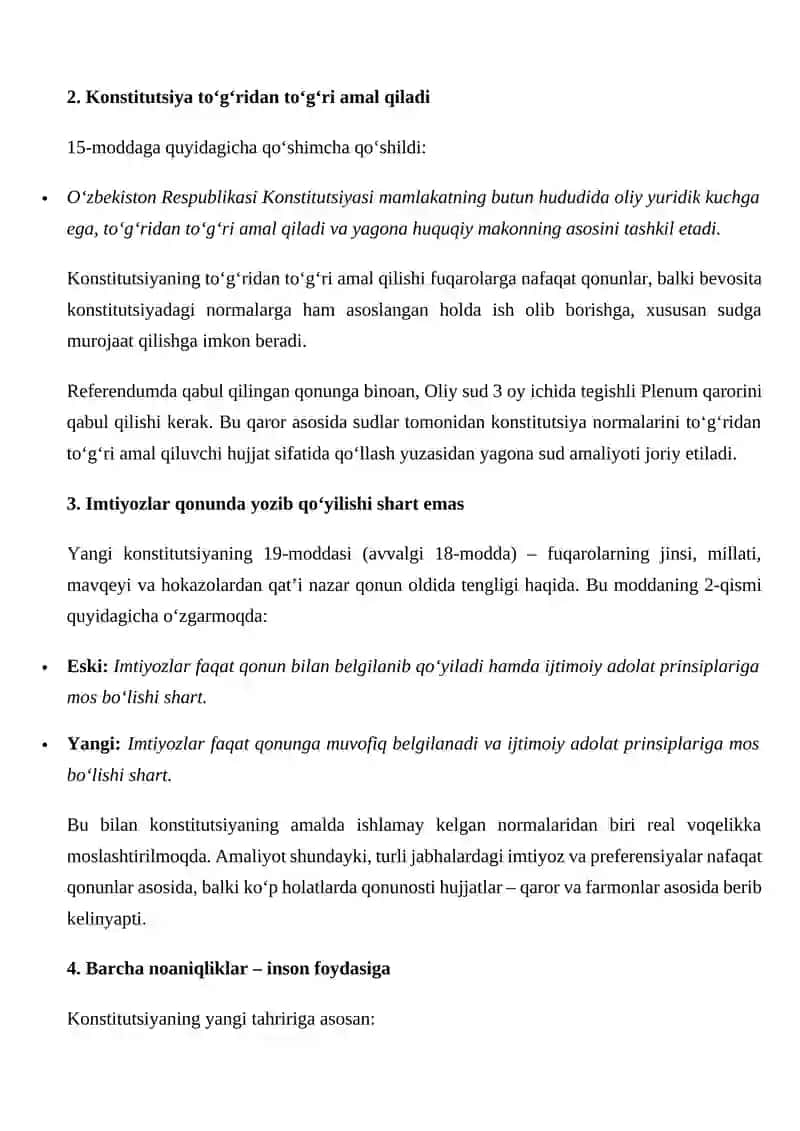 Yangi konstitutsiya. 10 ta asosiy o‘zgarish 3