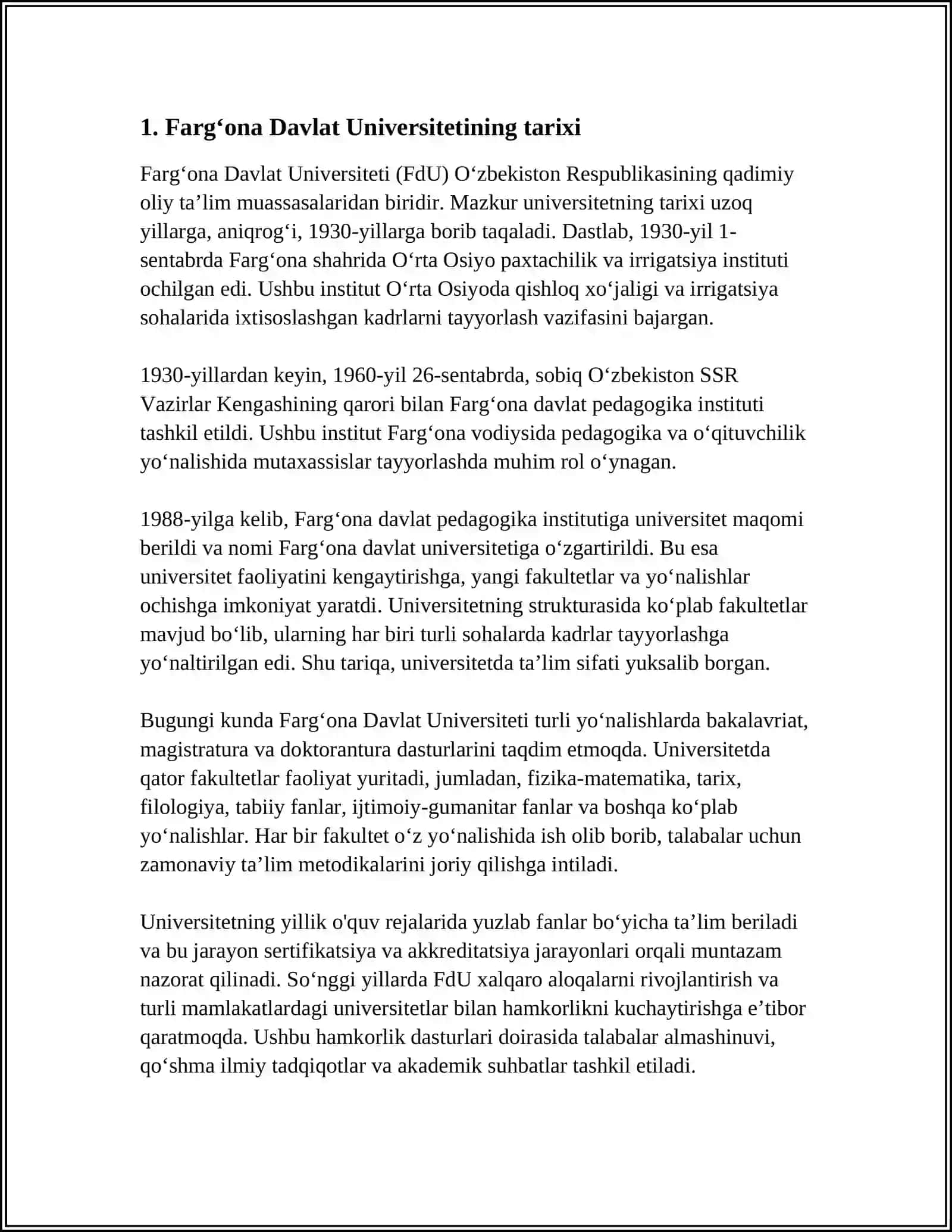 Referat: Fargʻona Davlat Universiteti 3