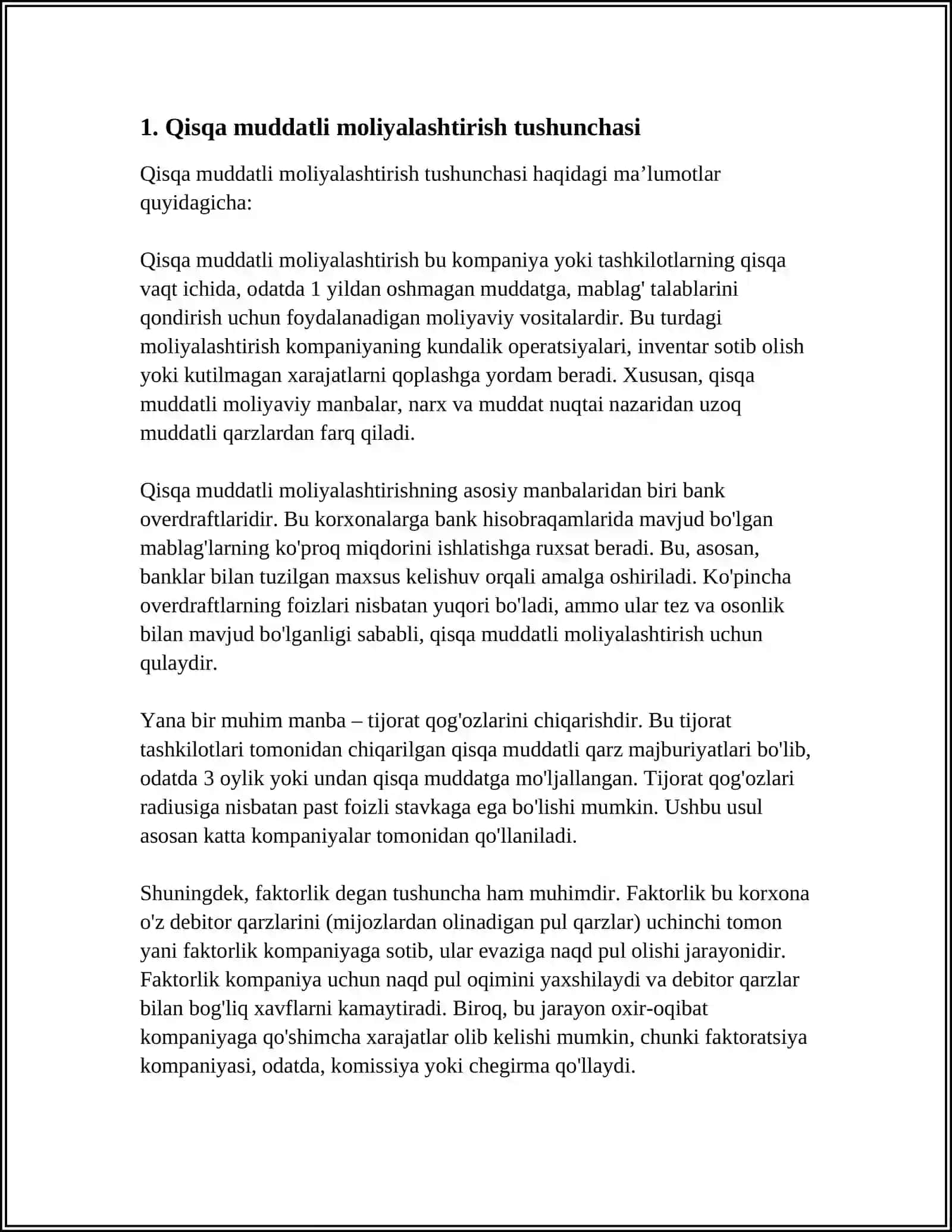 QISQA MUDDATLI MOLIYALASHTIRISHDA PUL OQIMLARINING O’RNI VA AHAMIYATI 3