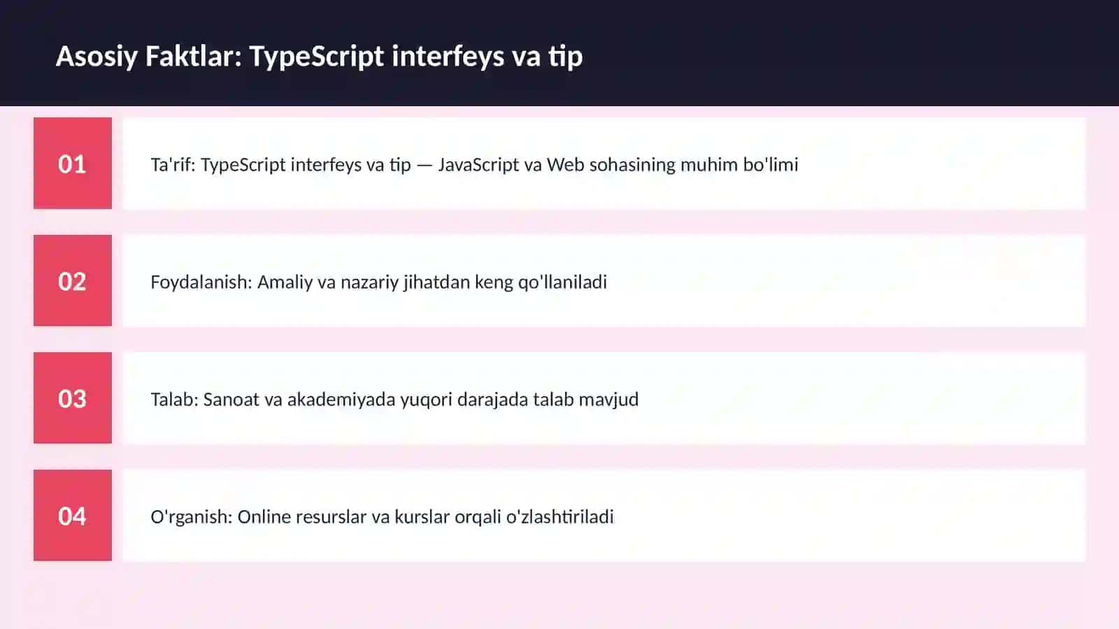 Mavzuga Kirish — TypeScript interfeys va tip 3