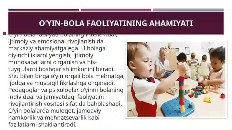 Oʻyin-bola faoliyatining asosiy turi 3