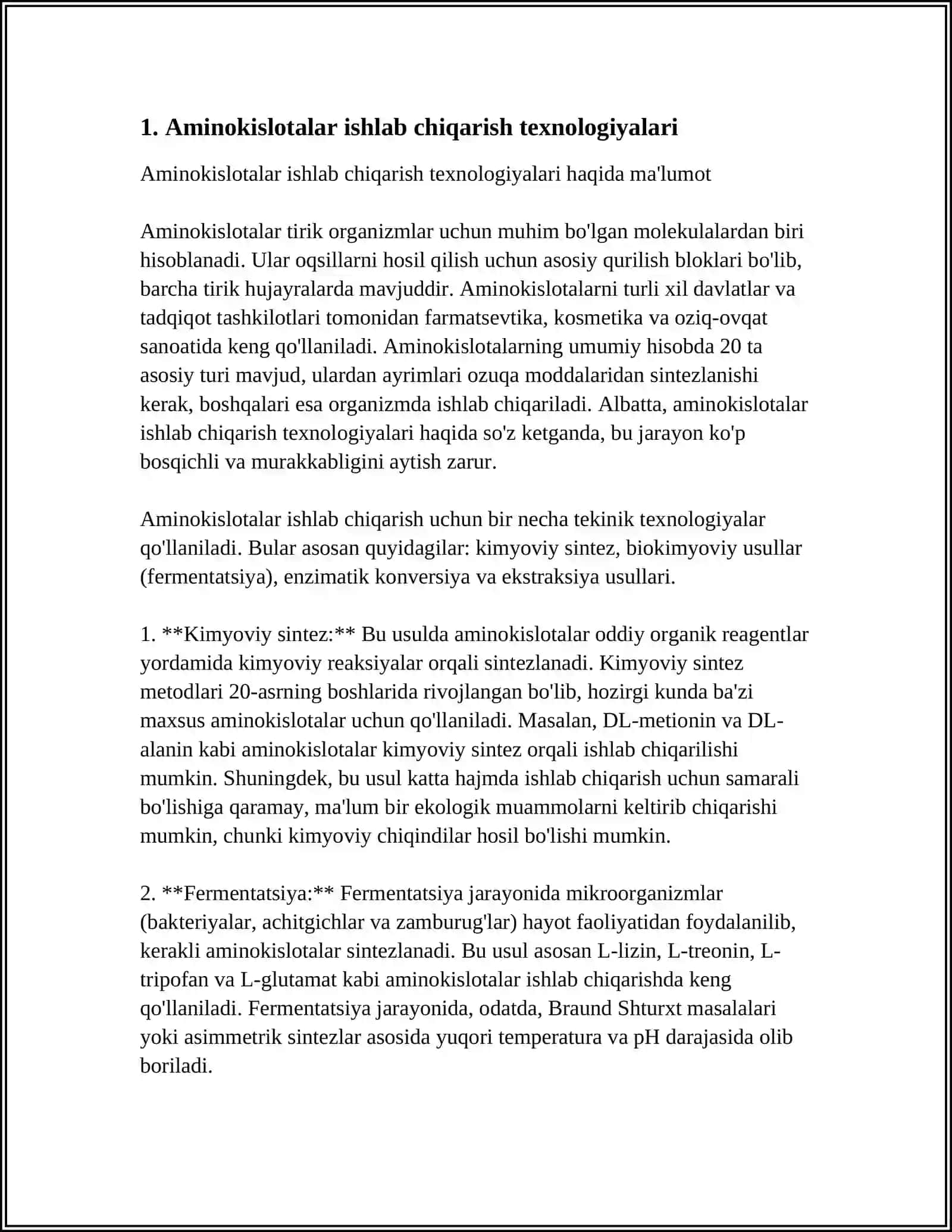 AMINOKISLOTALAR ISHLAB CHIQARISH 3