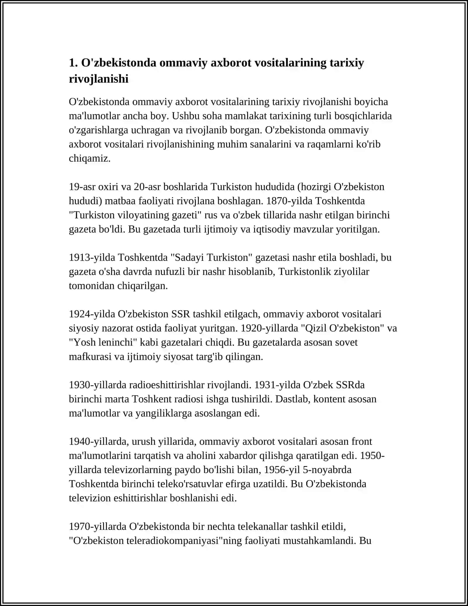 O'ZBEKISTON RESPUBLIKASIDA OMMAVIY AXBOROT VOSITALARINING FAOLIYATI 3