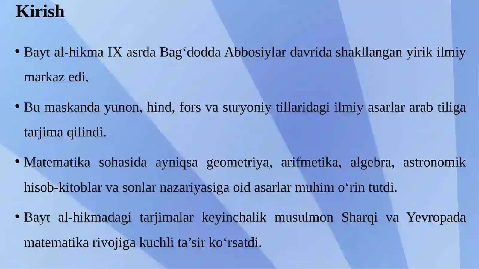 Bayt al-hikmada arab tiliga tarjima qilingan matematikaga oid asarlar 3