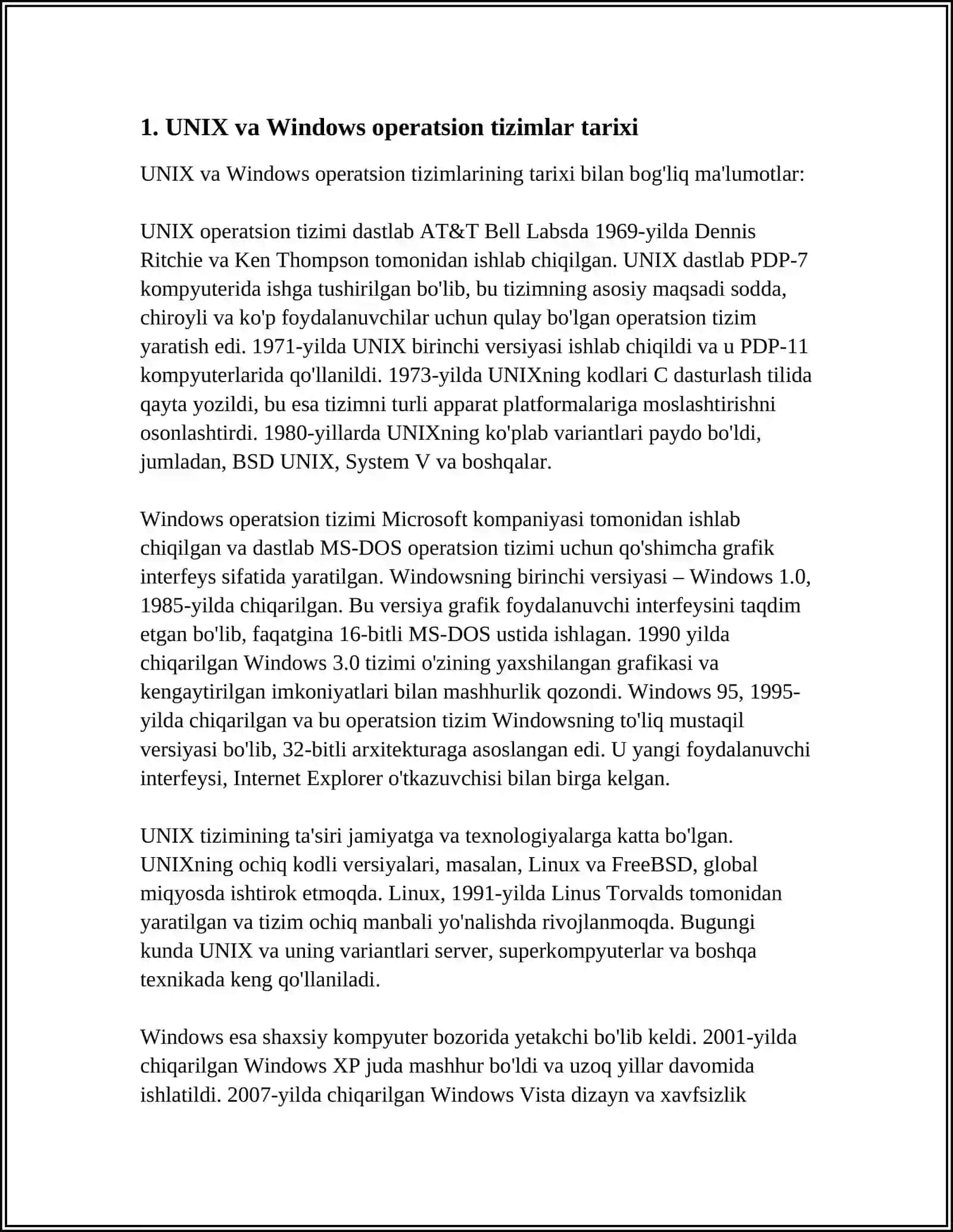UNIX VA WINDOWUS OPERATSION SISTEMALARNING QIYOSIY TAMINOTI 3