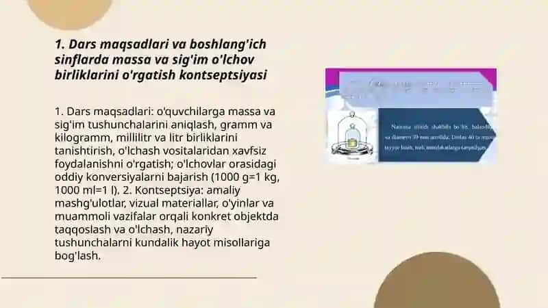 Massa va sig'im o'lchov birliklarini o'rgatish metodikasi 3