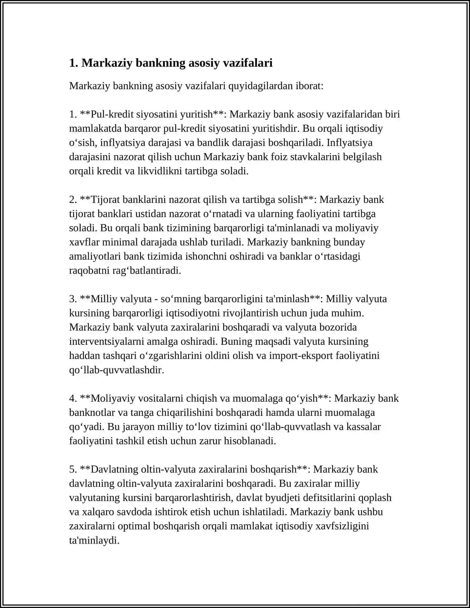 MARKAZIY BANK FOALYATINING MAQSADI UNING TASHKILLIY TUZILISHI VA FUNKSIYALARINI YORITISH 3