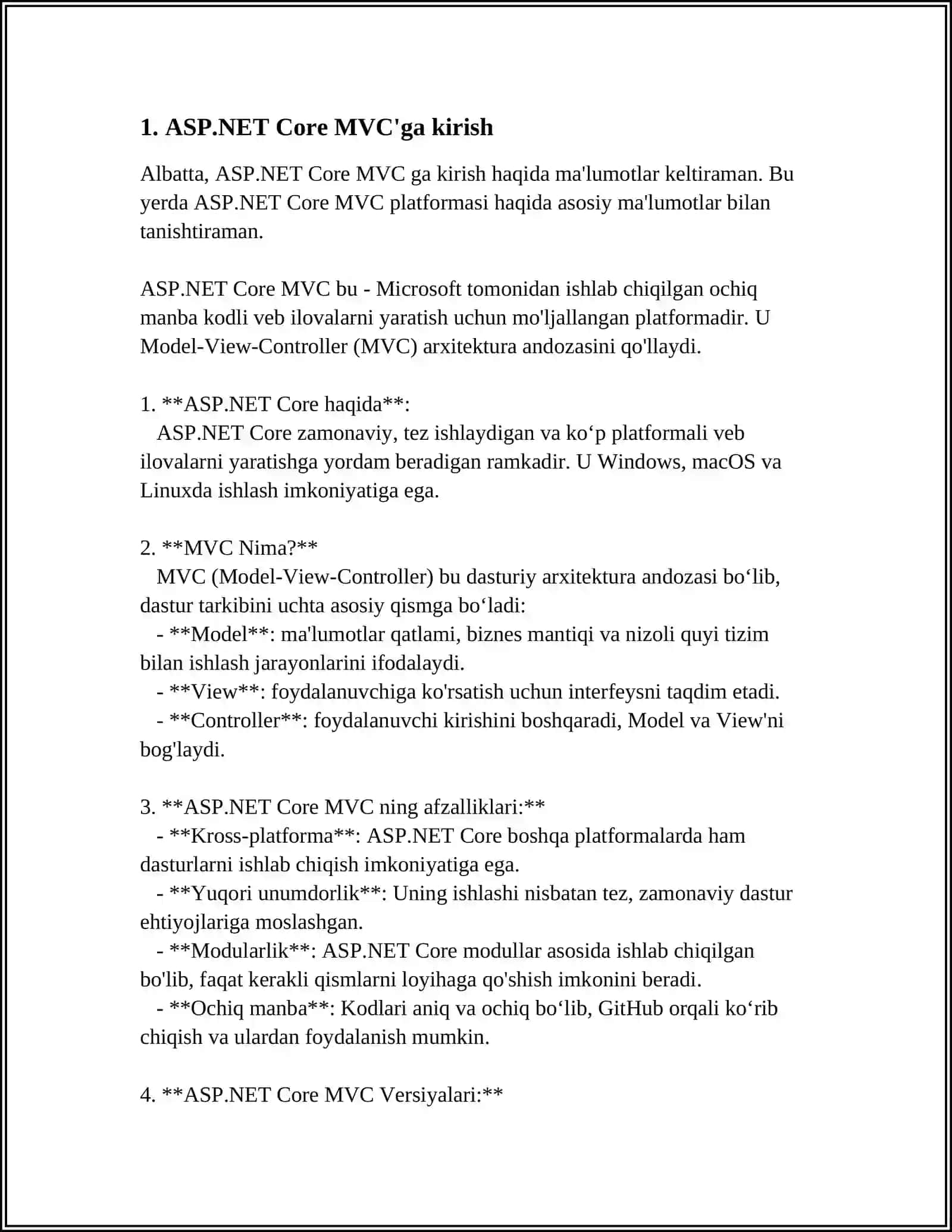 MUSTAQIL ISH Mavzu: ASP.NET CORE MVS DA LOYIHA YARATISH 3