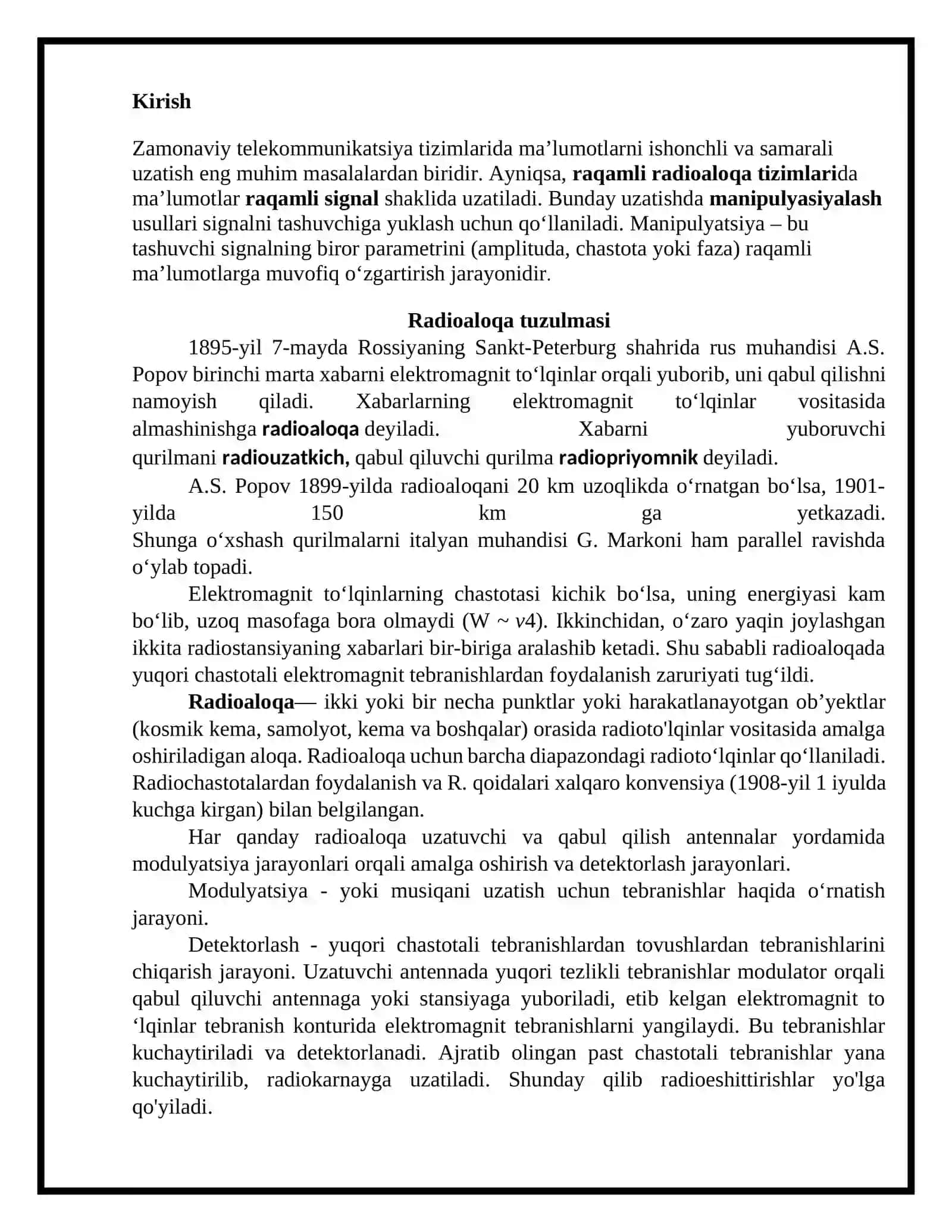 Raqamli radioaloqa tizimlarida manipulyasiyalash 3