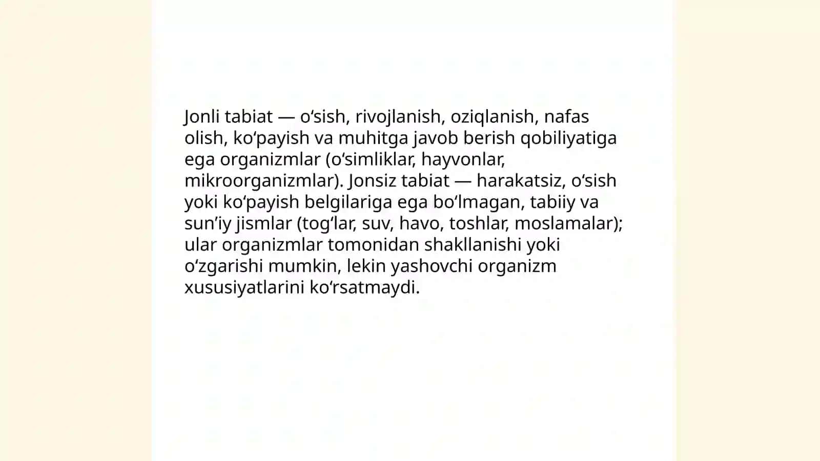 Jonli va jonsiz tabiat haqida maʼlumot berish 3