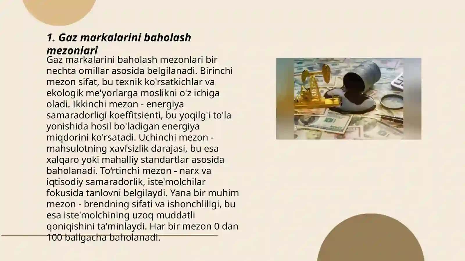 Gaz markalari baholash mezonlari 3