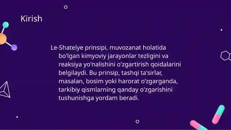 Le-Shatelye prinsipi va uning kimyoviy jarayonlardagi ahamiyati 3