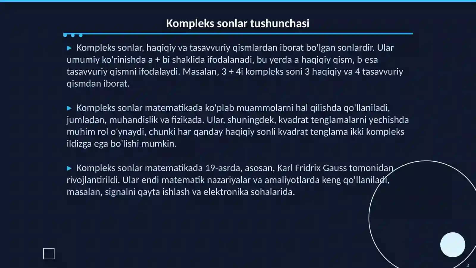 Kompleks sonlarni qo'shish va ayirish 3