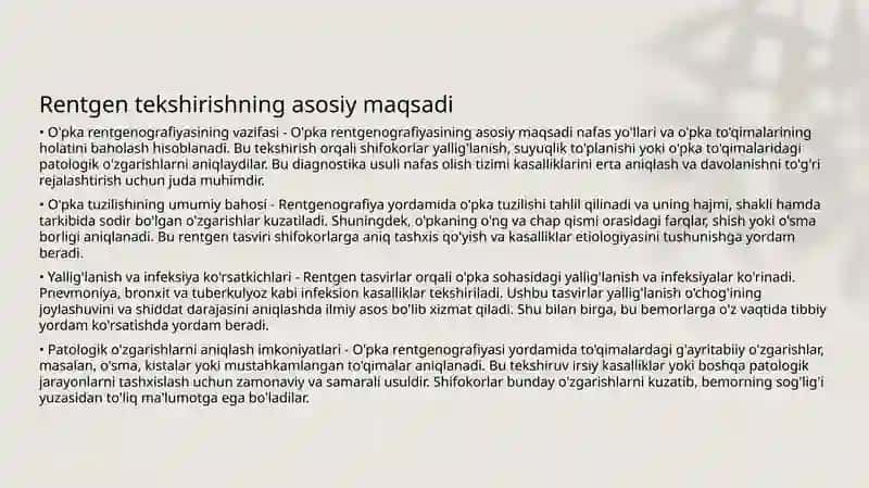 Rentgen tekshirishning asosiy maqsadi 3