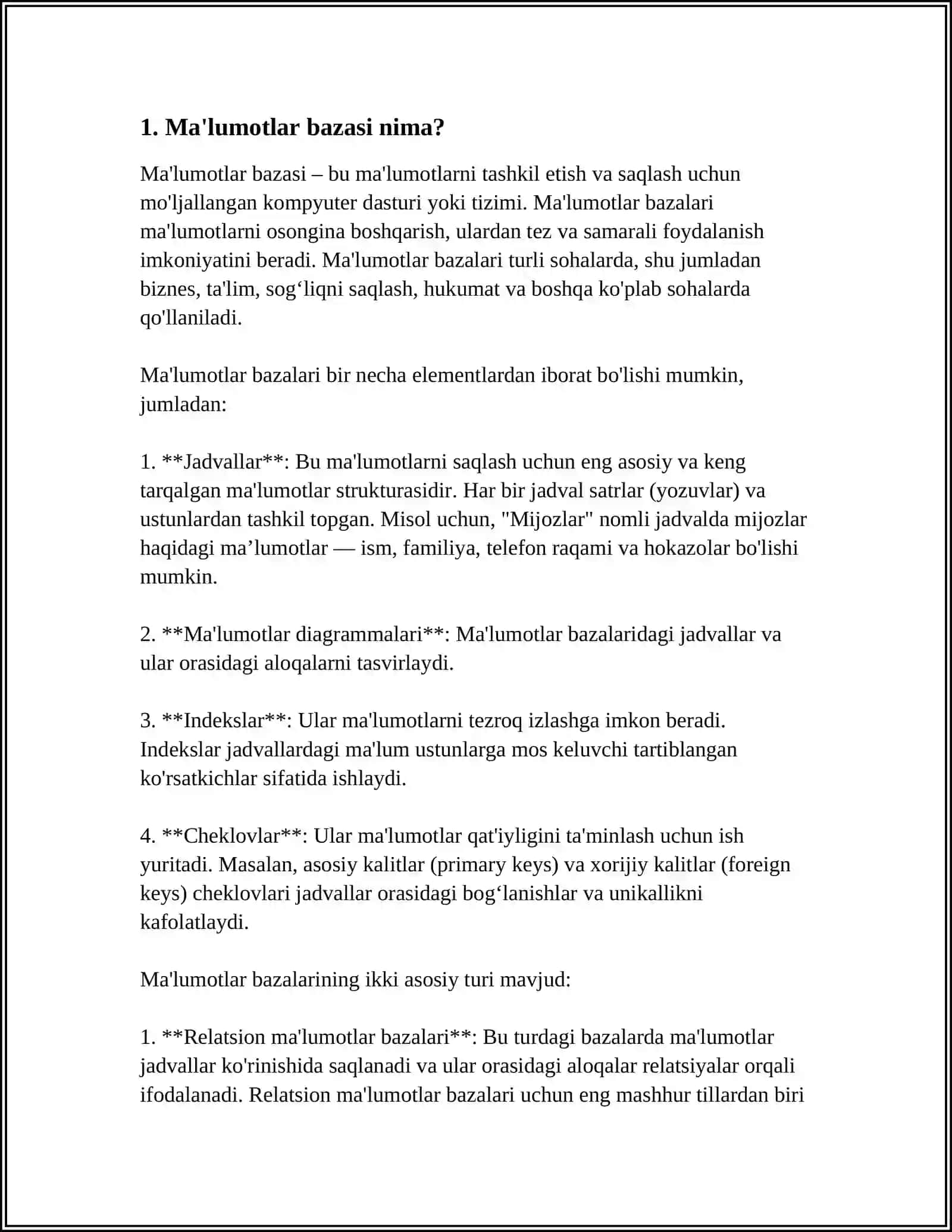 MA'LUMOTLAR BAZASI MODELLARI VA MOHIYAT ALOHA MODELI 3