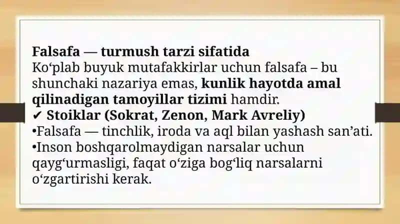 Falsafa turmush tarzi va dunyoni anglash usuli 3