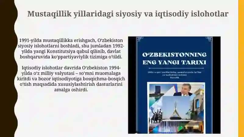 Mustaqillik yillarida O'zbekiston: Siyosiy va Iqtisodiy O'zgarishlar 3