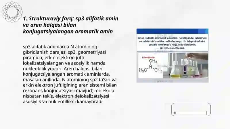 Alifatik va Aromatik aminlarning asosiy xossalarini solishtirish 3