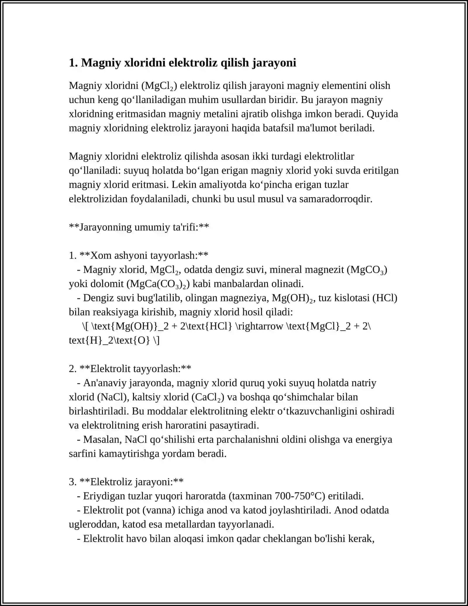 MAGNIY XLORID ELEKTROLIZINING TEXNOLOGIYASI 3