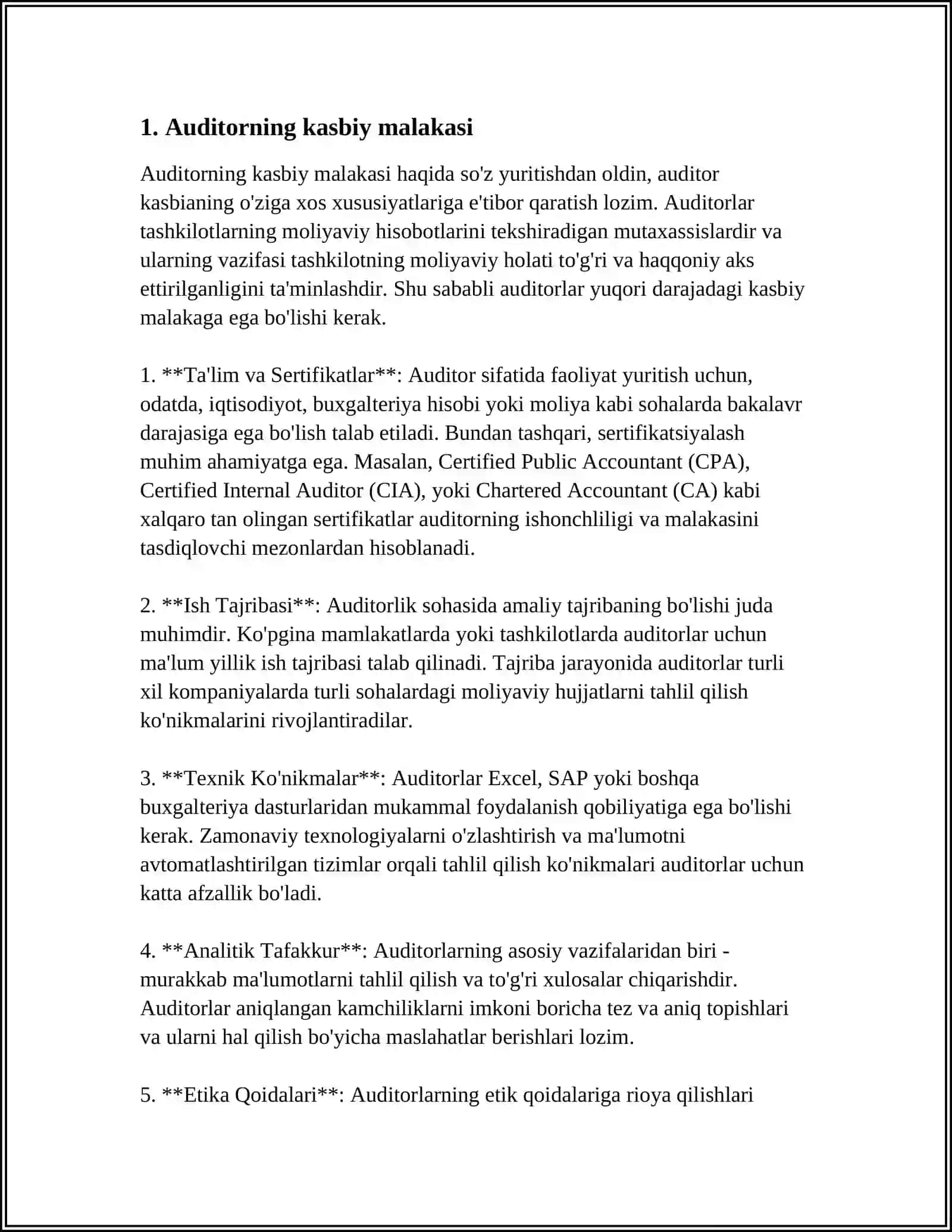 AUDITOR KASBIGA QÔYILADIGAN TALABLAR 3
