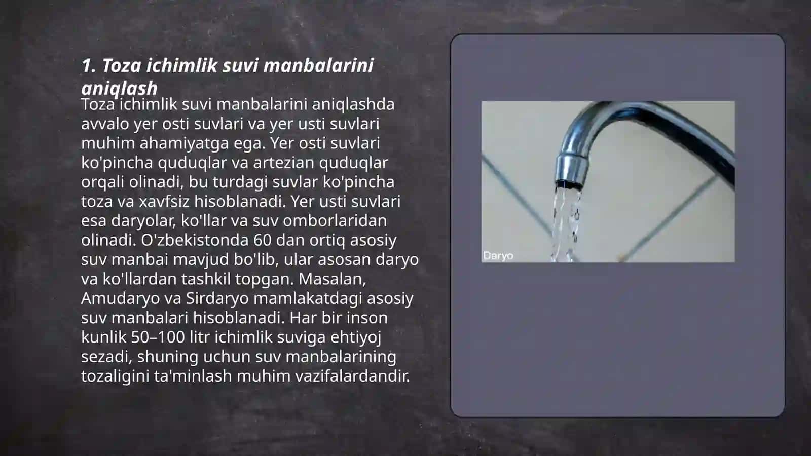 Toza ichimlik suvi manbalarini aniqlash 3