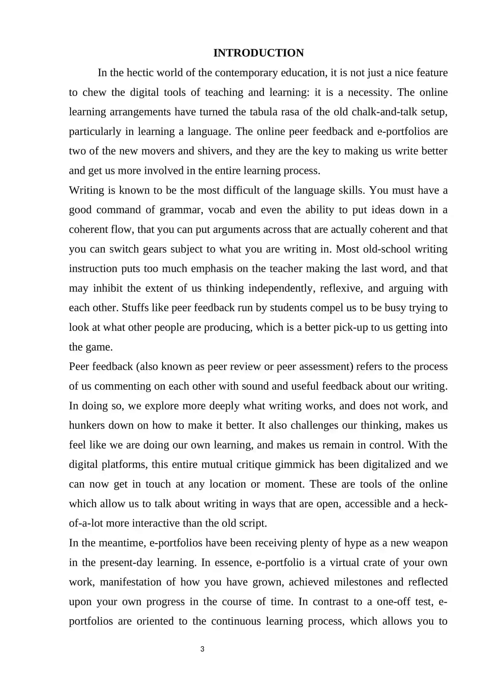 Effectiveness of Online Peer Feedback and E-Portfolios 3