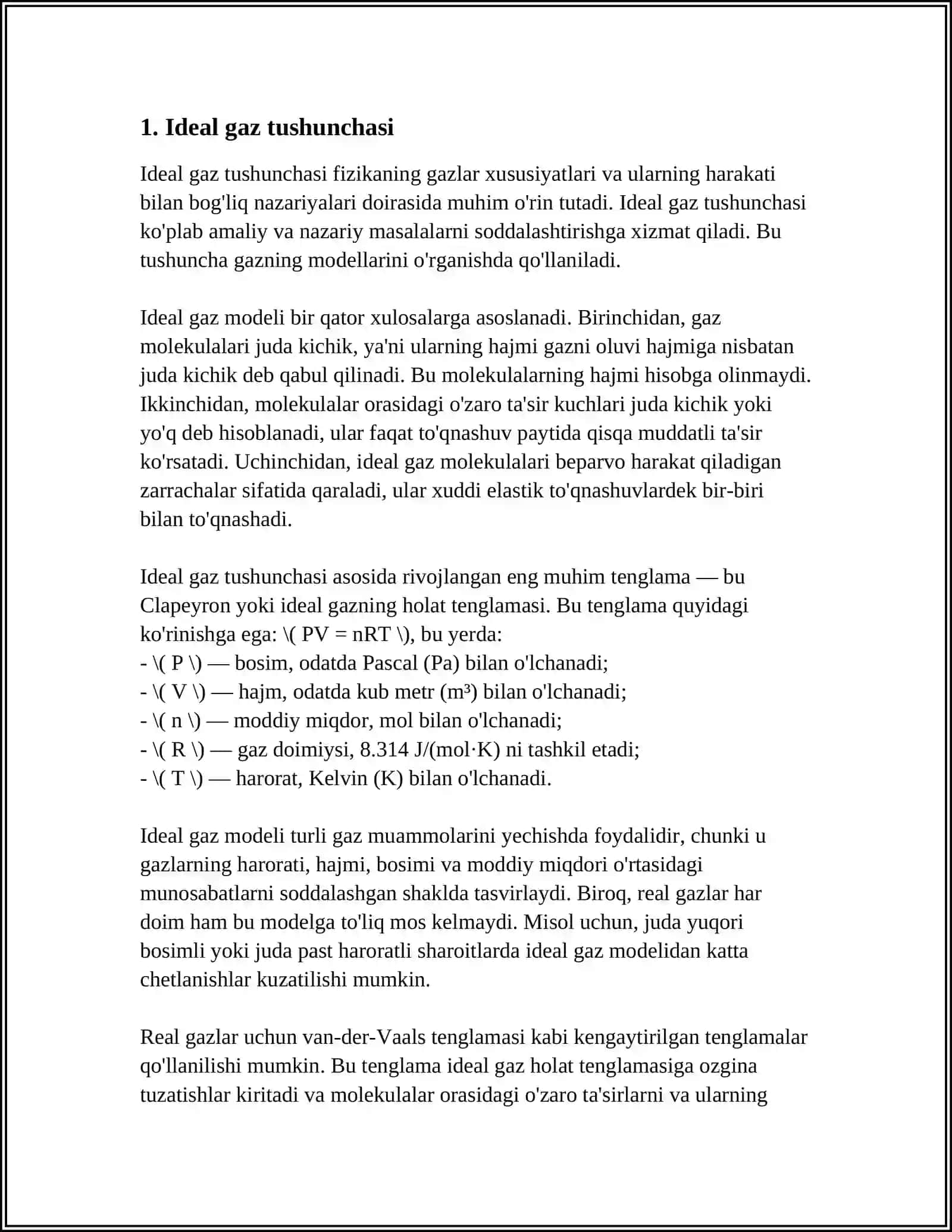 IDEAL GAZ HOLAT TENGLAMASI 3