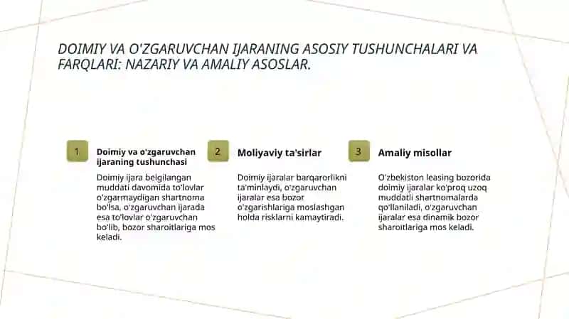 Doimiy va o'zgaruvchan ijaraning asosiy tushunchalari va farqlari 3