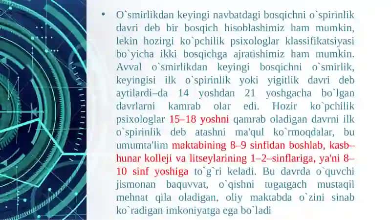 O’SPIRINLIK DAVRI 3