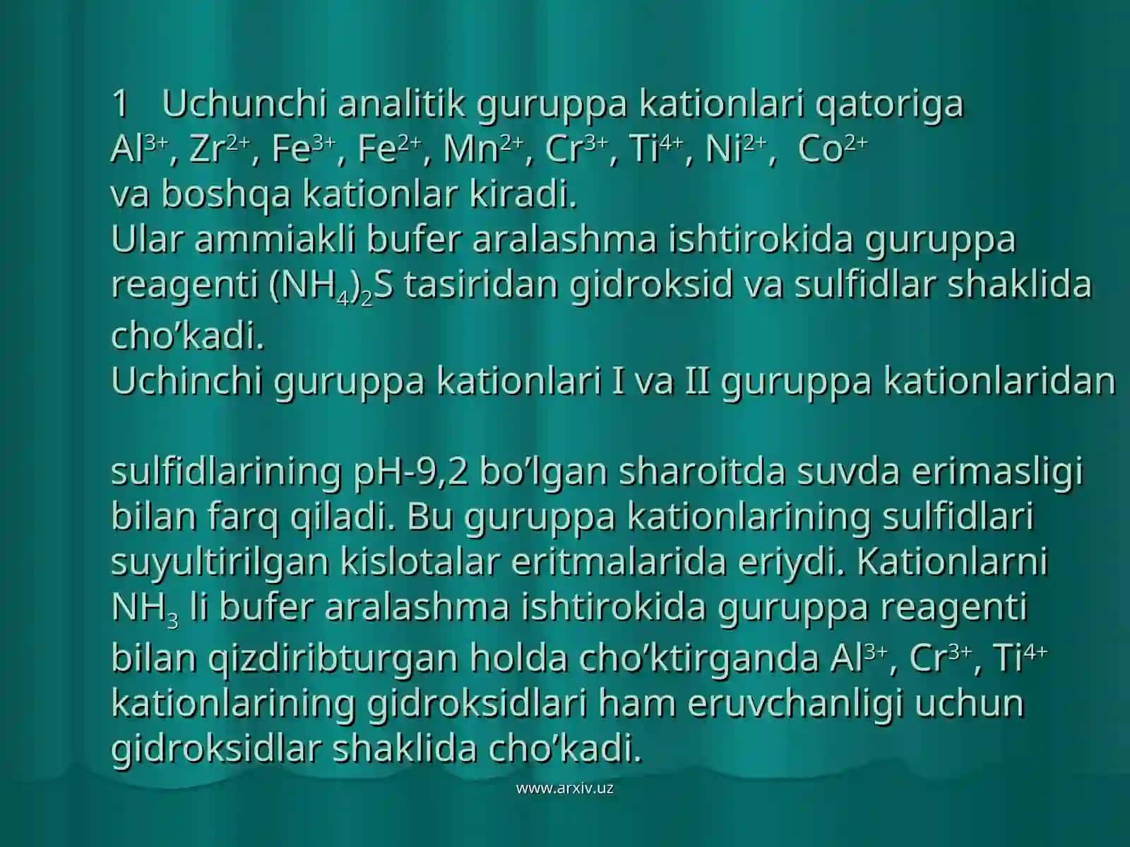 Uchinchi analitik guruppa kationlari reaksiyalari 3