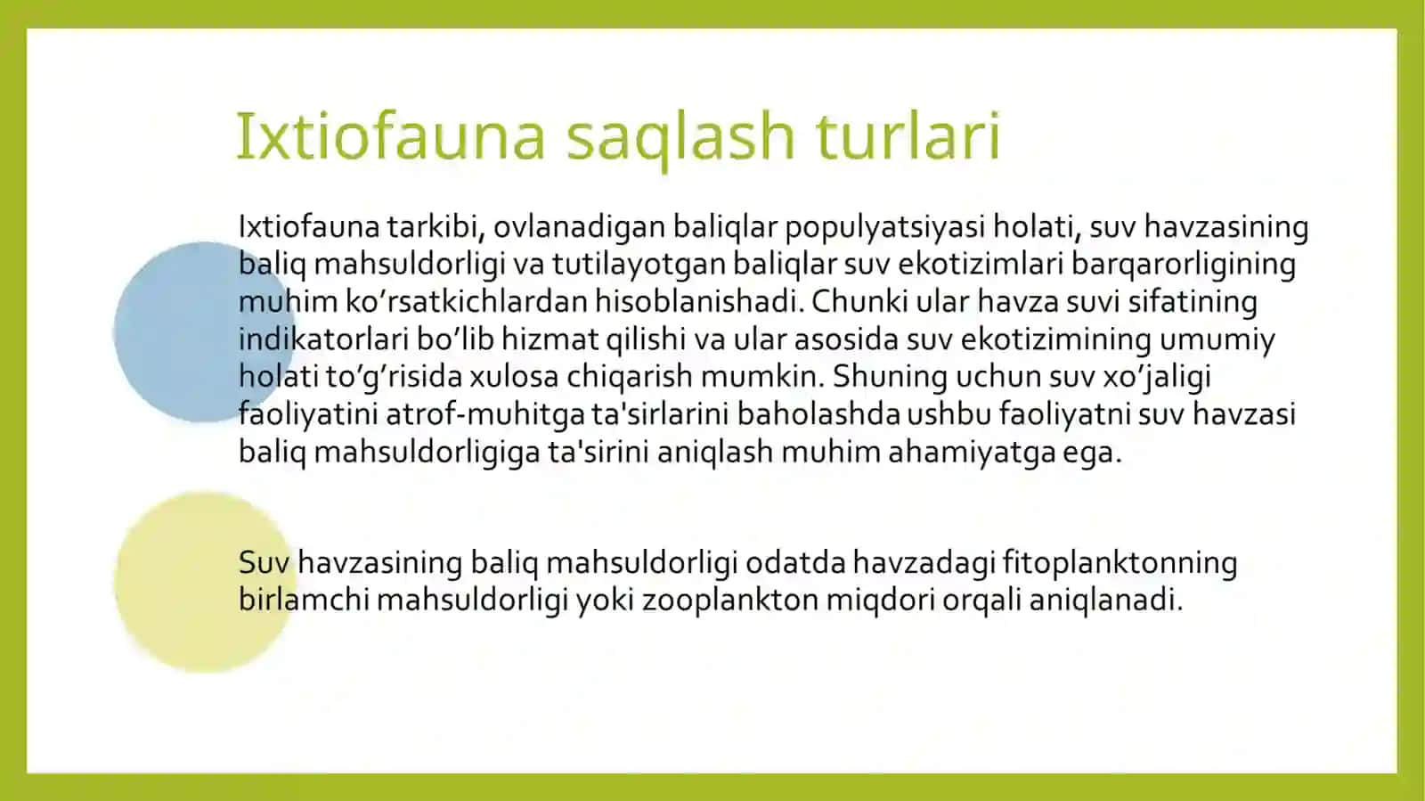 IXTIOFAUNA XILMA XILLIGI VA UNI SAQLASH 3