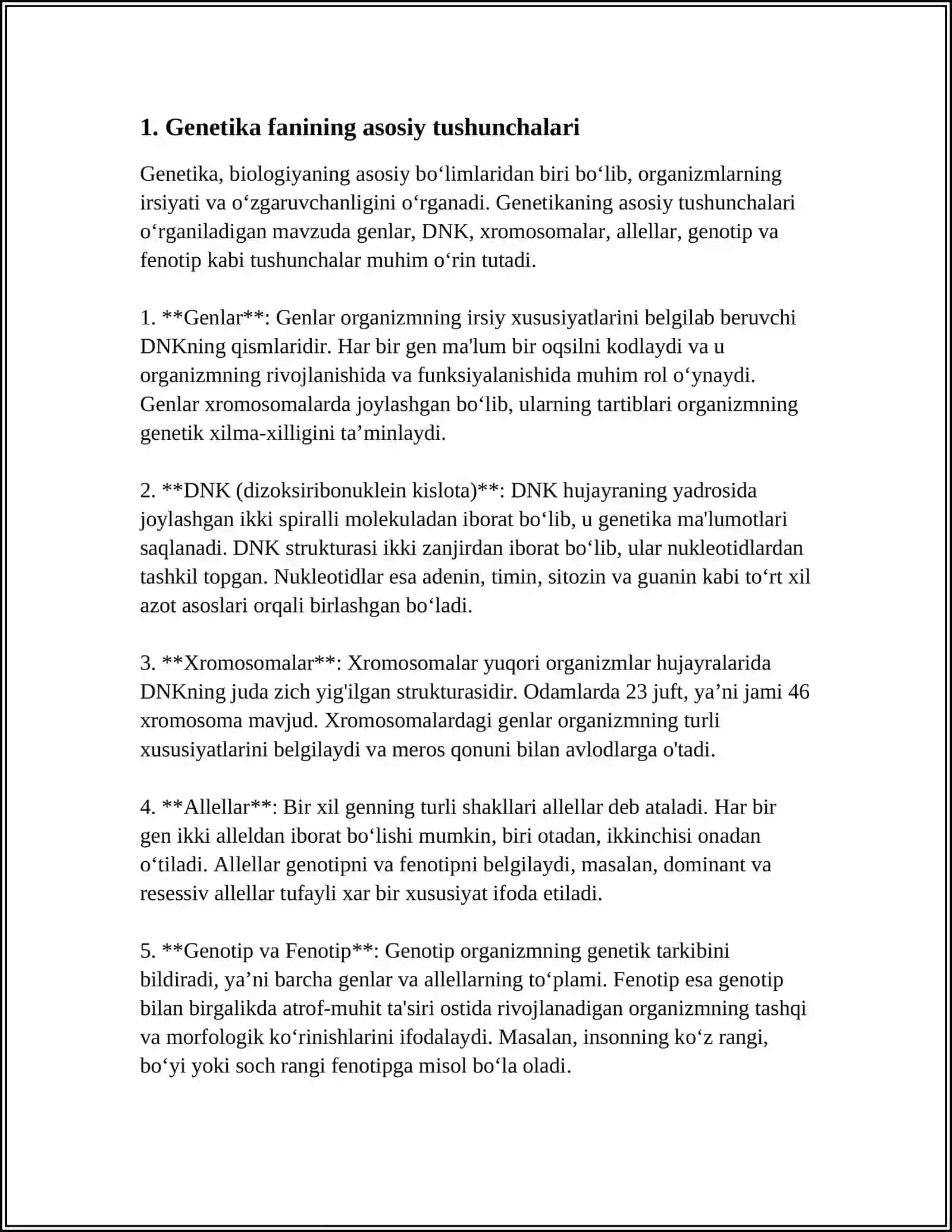 GENETIKA FANIDAN DAVLAT TA'LIM STANDARTI 3