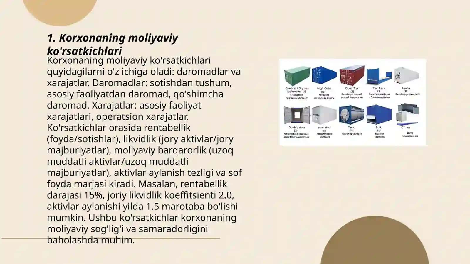 Korxonaning moliyaviy ko'rsatkichlari 3