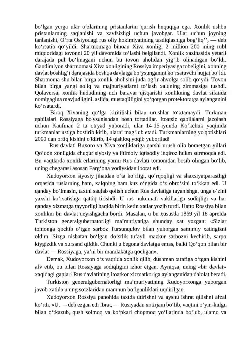 Xiva xonligi ustidan Rossiya imperiyasi protektoratining o‘rnatilishi 3